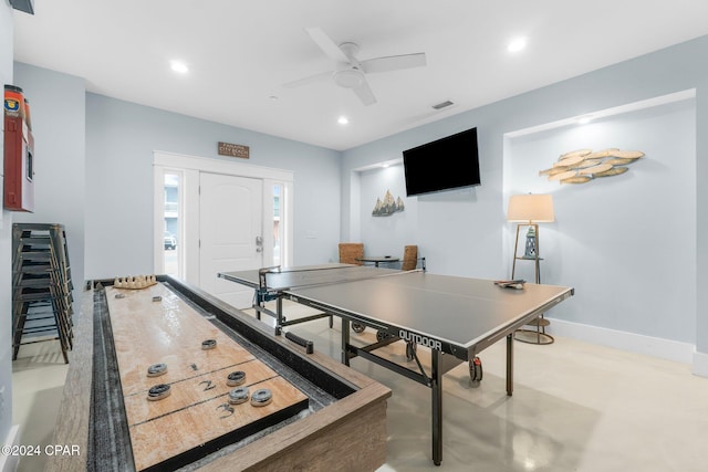 game room featuring ceiling fan