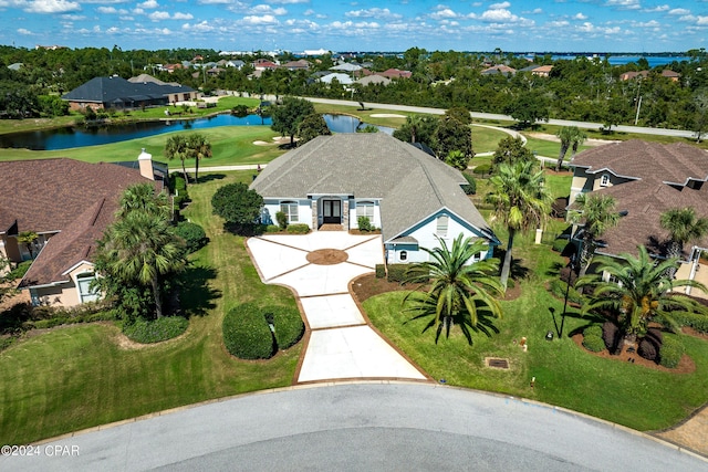 aerial view with a water view