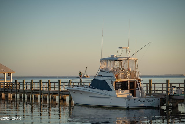 view of dock featuring a water view