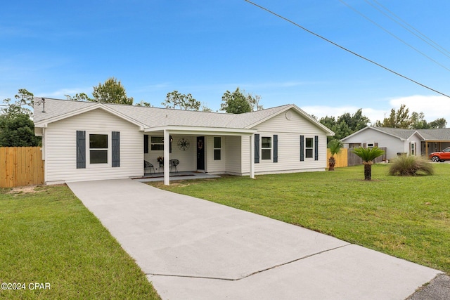 ranch-style house with a front lawn