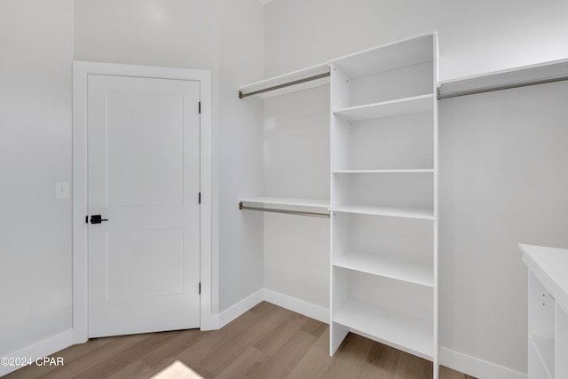 spacious closet with light hardwood / wood-style flooring