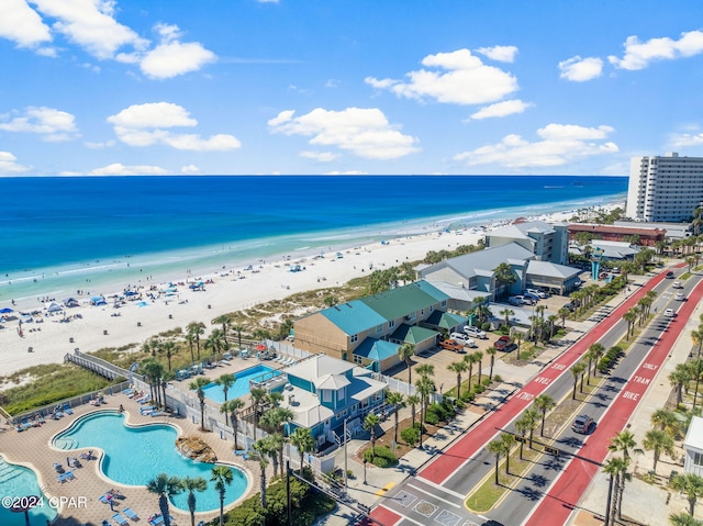 aerial view featuring a beach view and a water view