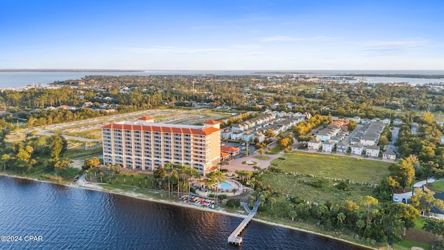 aerial view featuring a water view