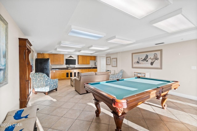 game room featuring billiards and light tile patterned floors