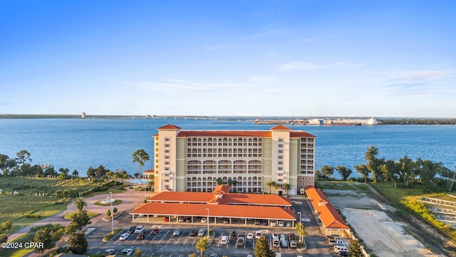 aerial view with a water view