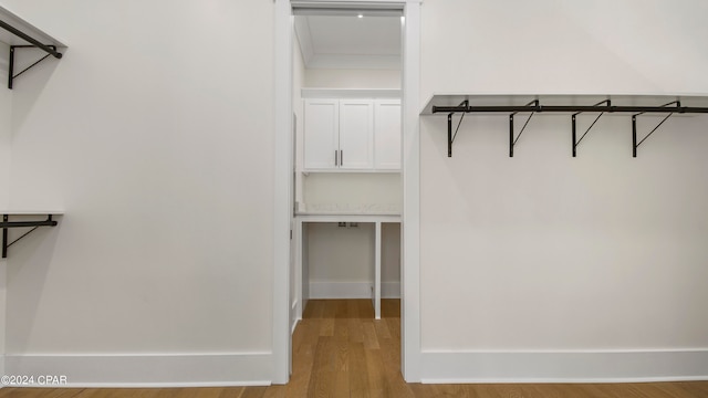 spacious closet featuring light hardwood / wood-style flooring