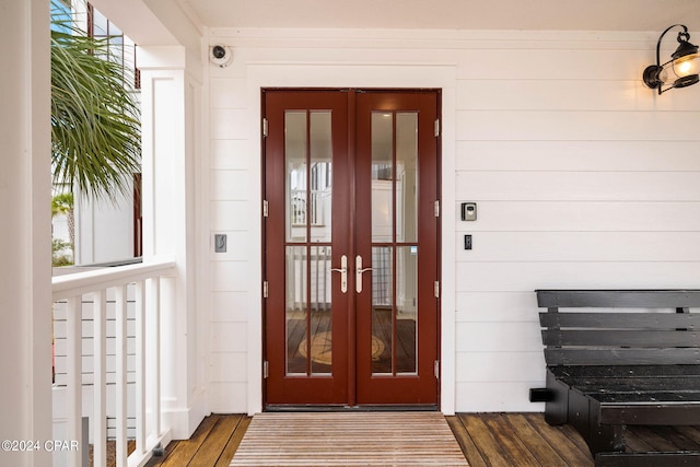 doorway to property featuring french doors