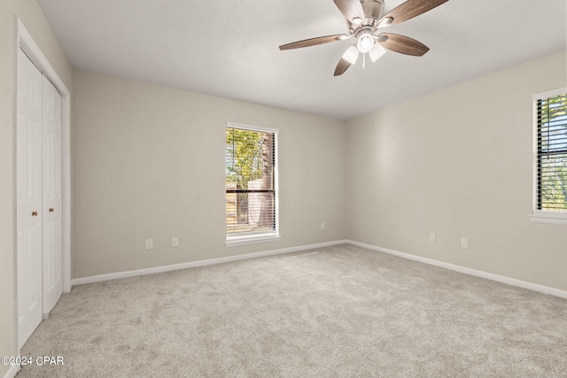 unfurnished bedroom featuring multiple windows and light colored carpet