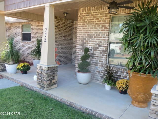 view of patio / terrace featuring ceiling fan