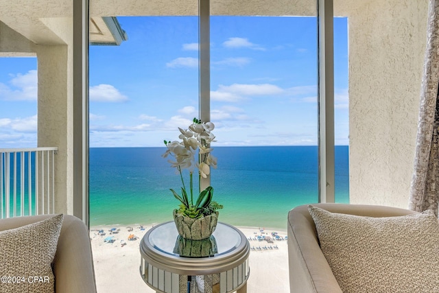 interior space featuring a view of the beach