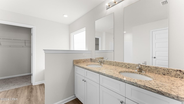 bathroom with hardwood / wood-style floors and vanity