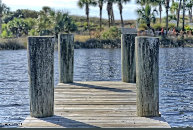 view of dock with a water view