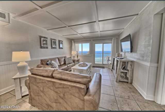 living room featuring light tile patterned floors