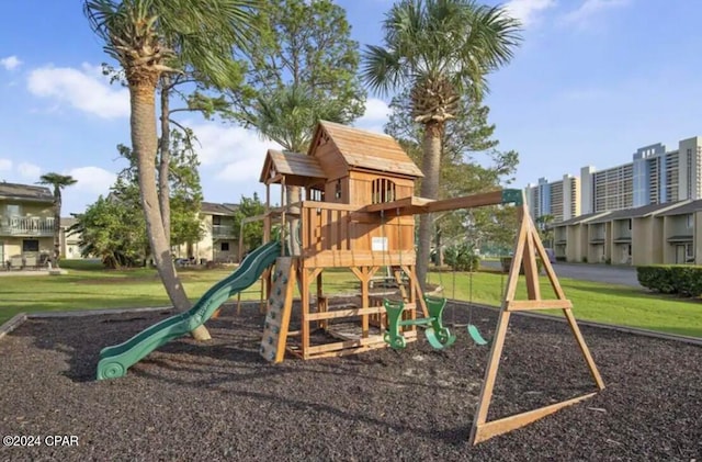 view of play area with a lawn