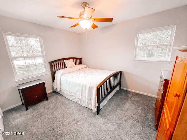 bedroom with carpet floors and ceiling fan