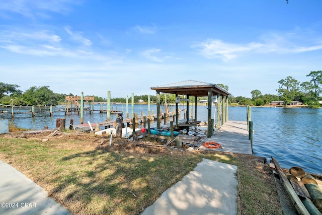 view of dock featuring a water view