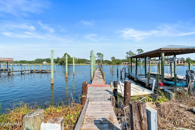 view of dock featuring a water view