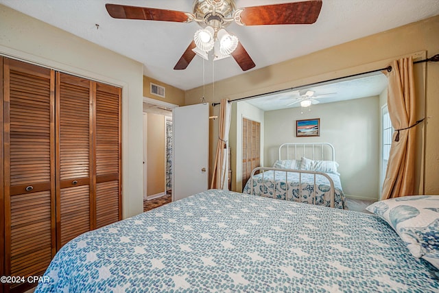 bedroom featuring a closet and ceiling fan