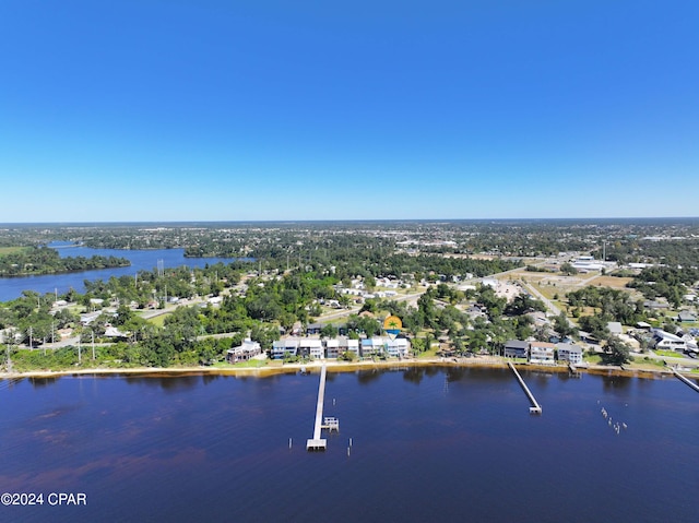 aerial view featuring a water view and a residential view