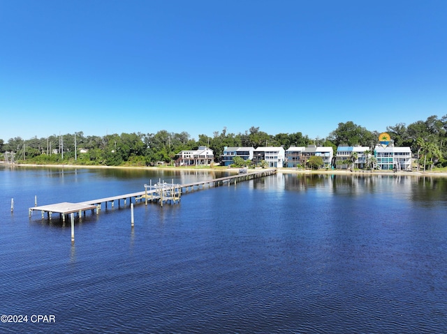 view of dock with a water view