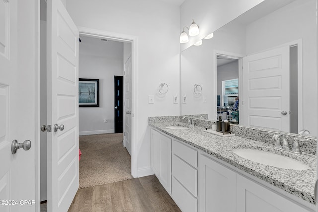 bathroom featuring vanity and wood-type flooring