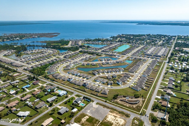 aerial view featuring a water view