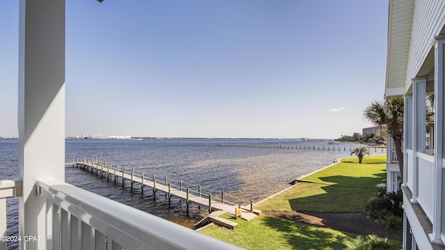 property view of water featuring a boat dock