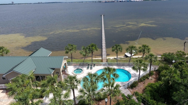 aerial view with a water view