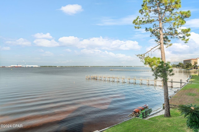 view of water feature featuring a dock