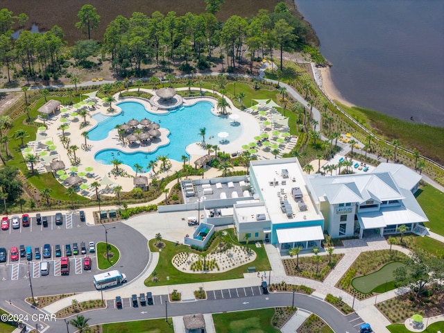 aerial view featuring a water view