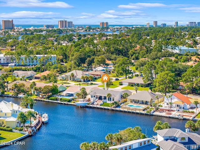 aerial view with a water view