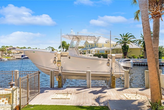 view of dock with a water view