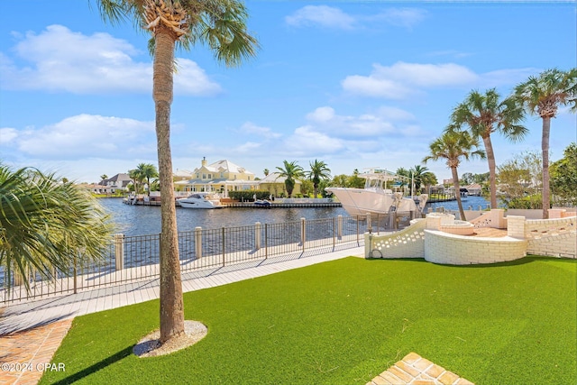 view of yard with a water view