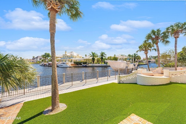 443 Wahoo Rd, Panama City Beach, FL 32408 - view of yard with a water view, a dock, and a residential view