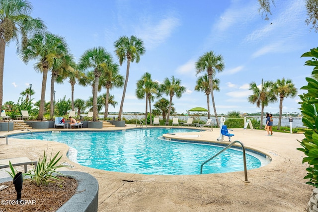 view of pool featuring a patio