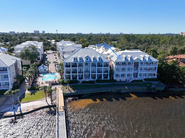 aerial view with a water view