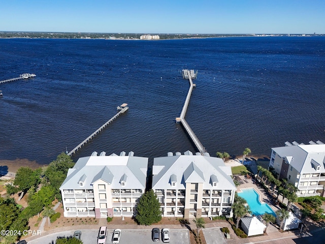 aerial view with a water view