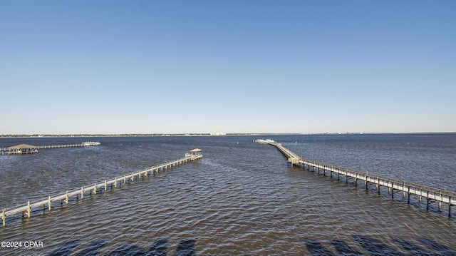 dock area with a water view