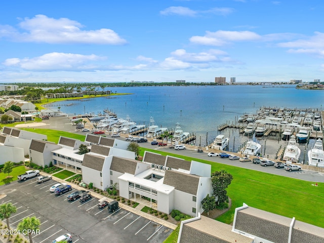 bird's eye view featuring a water view