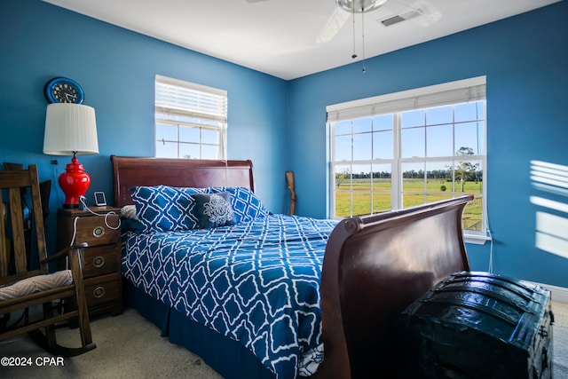 bedroom with carpet flooring and ceiling fan