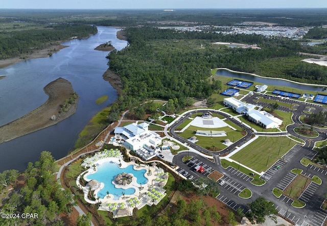 aerial view featuring a water view