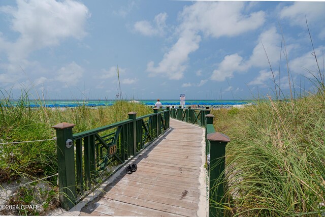 view of water feature featuring a beach view