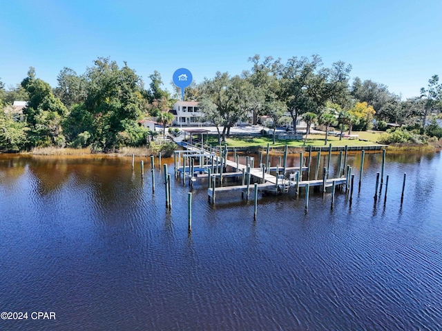 view of dock with a water view