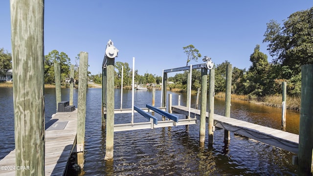 view of dock with a water view