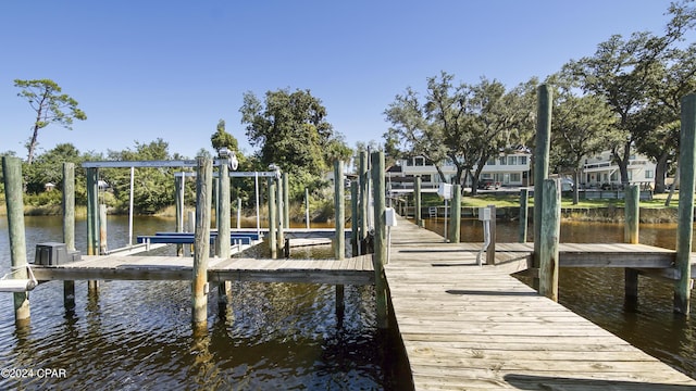 dock area with a water view