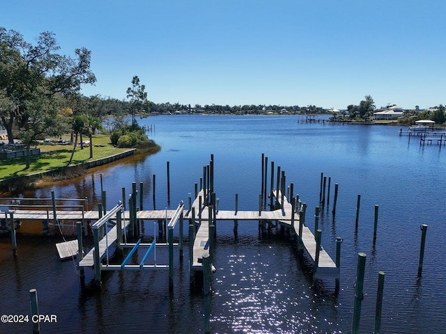 view of dock with a water view