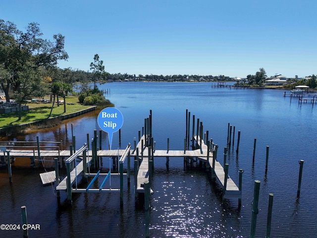 view of dock with a water view