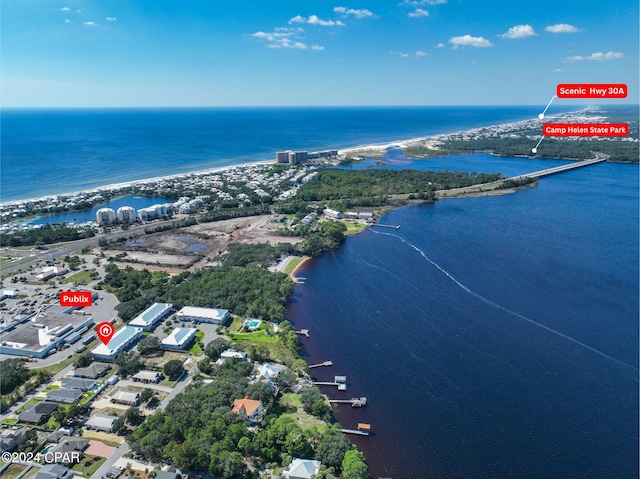 bird's eye view featuring a water view