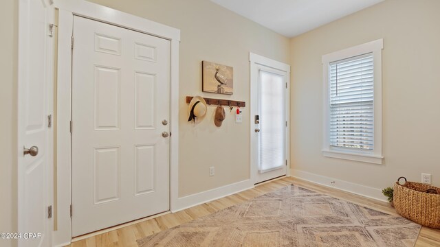 entryway with wood-type flooring