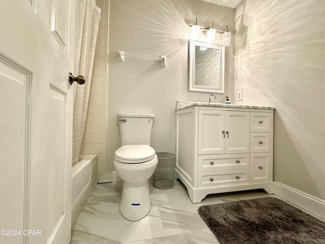 full bathroom featuring vanity, toilet, and shower / bath combo with shower curtain